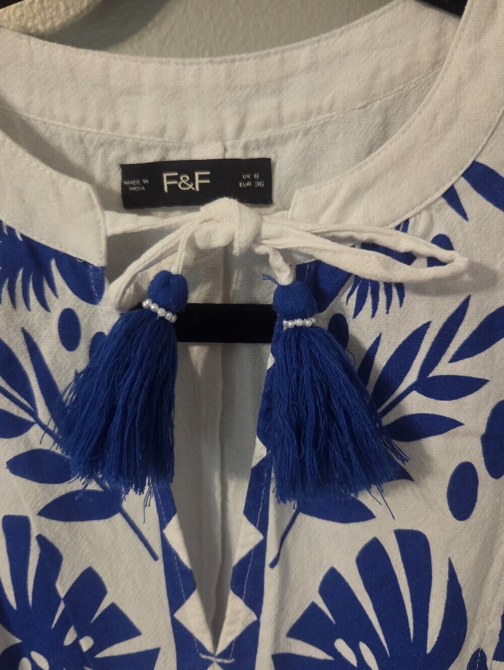 F&F Womens White/Blue Floral Peasant  Cottagecore Maxi Dress. Sz Uk 8= Sz 4 - Picture 5 of 7